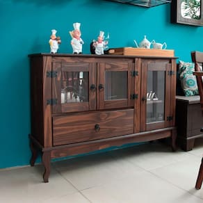 Balcão Para Sala de Jantar 3 Portas Madeira Maciça Marrom Shop Jm