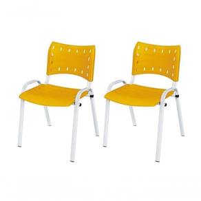 Cadeira Iso Base Branco Escola, Escritório Amarelo Kit 2 Un