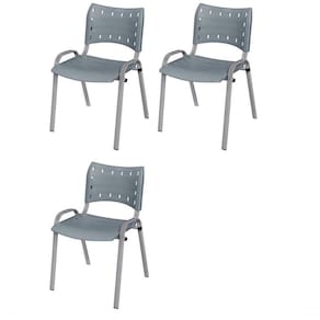 Cadeira Iso Base Cinza Escola, Escritório Cinza - Kit 3 Un
