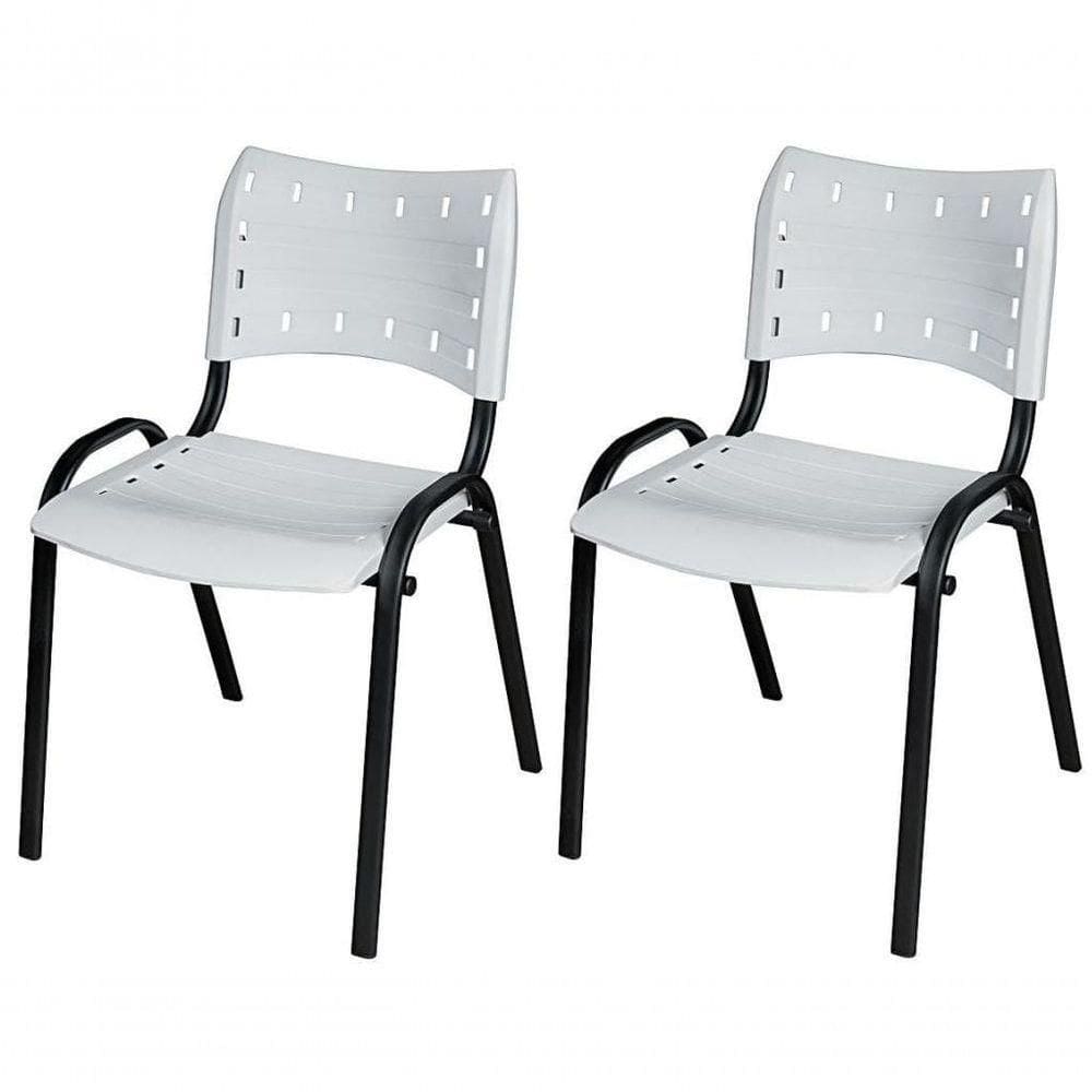 Cadeira Iso Base Preto Escola, Escritório Branco - Kit 2 Un