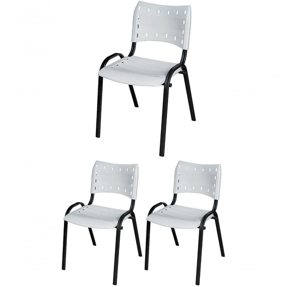 Cadeira Iso Base Preto Escola, Escritório Branco - Kit 3 Un