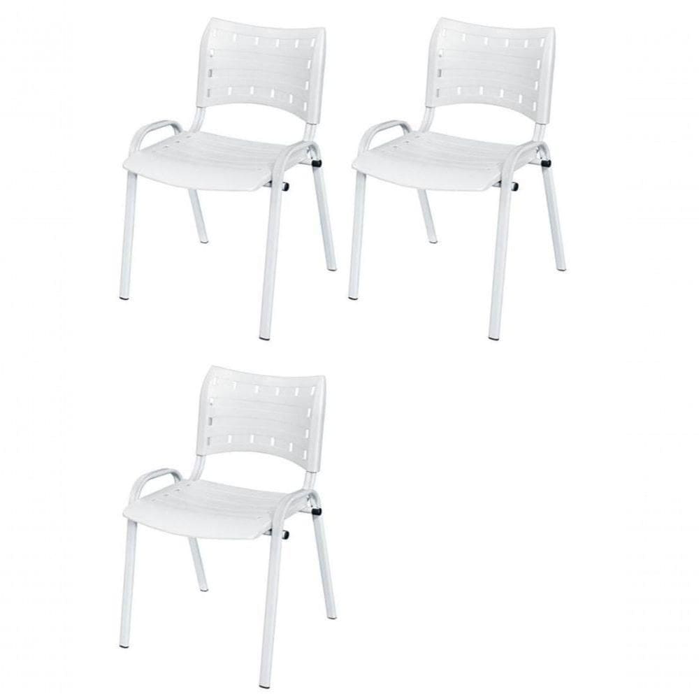 Cadeira Iso Base Branco Escola, Escritório Branco - Kit 3 Un