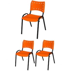 Cadeira Iso Base Preto Escola, Escritório Laranja - Kit 3 Un