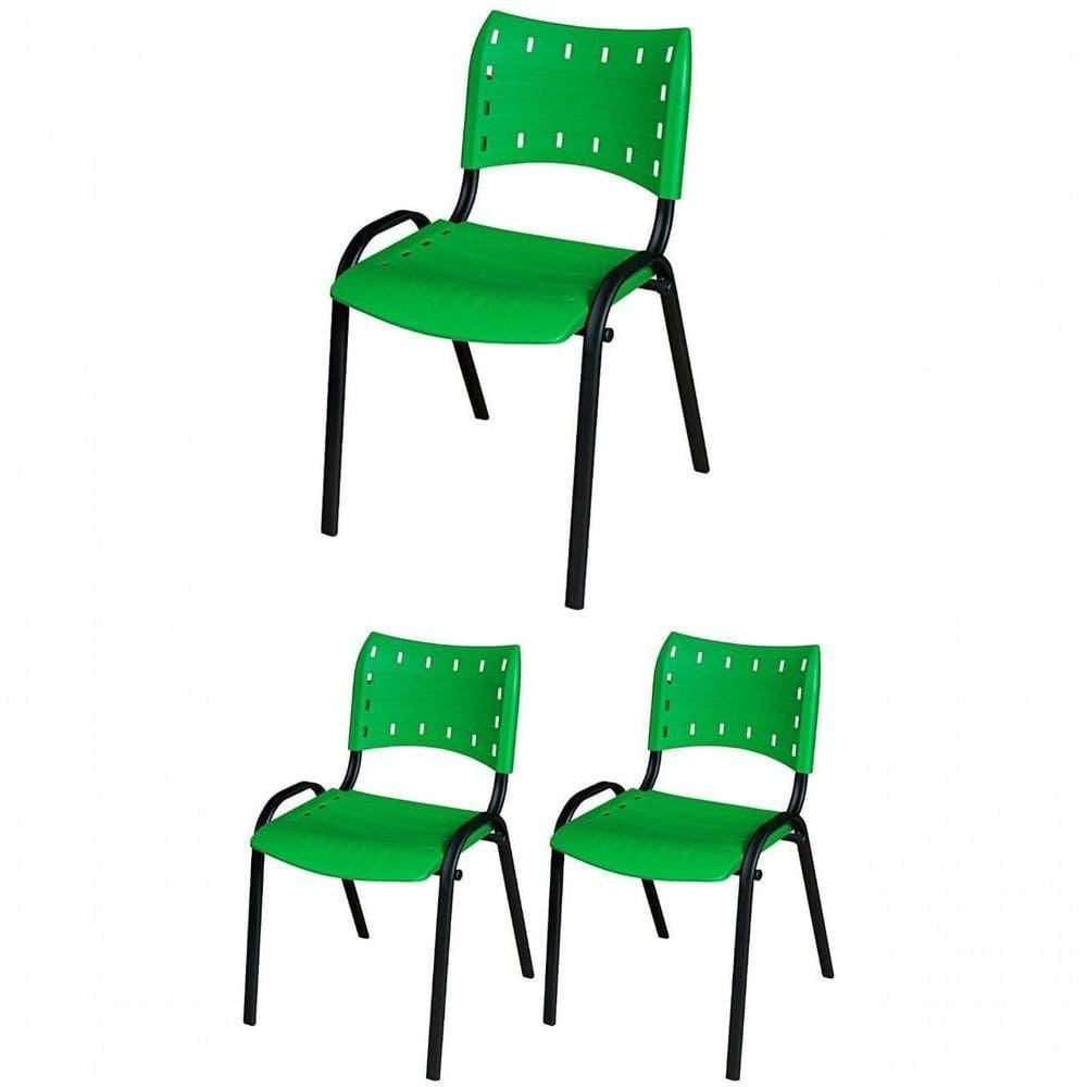 Cadeira Iso Base Preto Escola, Escritório Verde Kit 3 Un