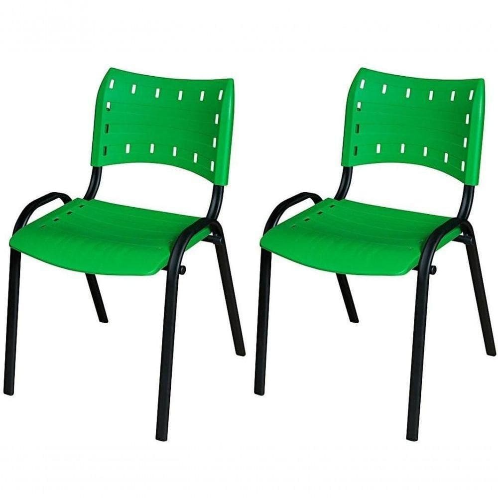 Cadeira Iso Base Preto Escola, Escritório Verde - Kit 2 Un