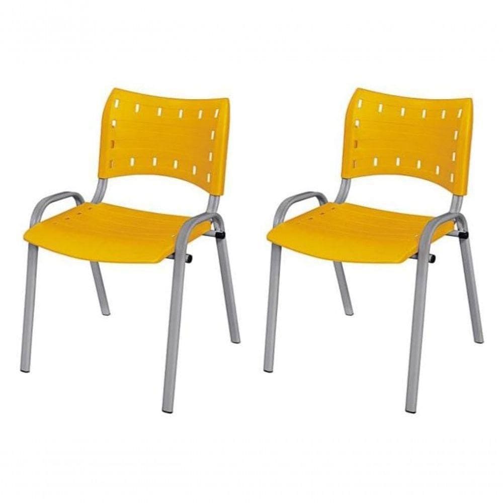 Cadeira Iso Base Cinza Escola, Escritório Amarelo - Kit 2 Un