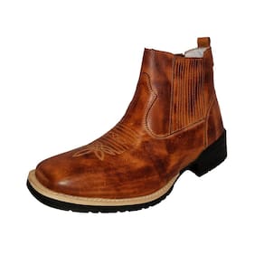 Botina Texana Bordada Em Couro Masculina Solado Borracha Costura Manual Puxador Traseiro Premium
