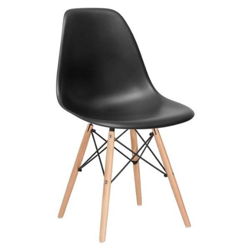 Cadeira Eiffel Charles Eames  Preta com Base de Madeira, Elegância e Conforto