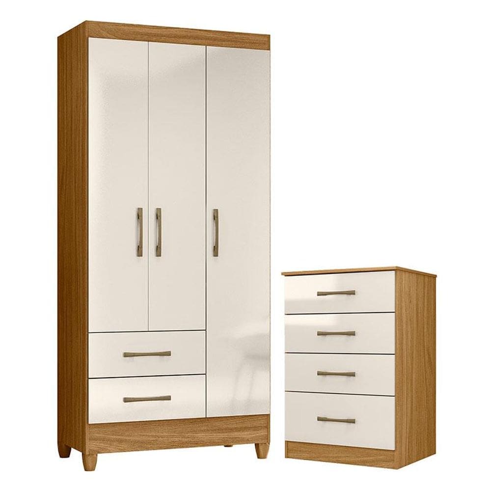 Guarda Roupa Solteiro Lima e Cômoda MS913 Freijó Off White - Moval