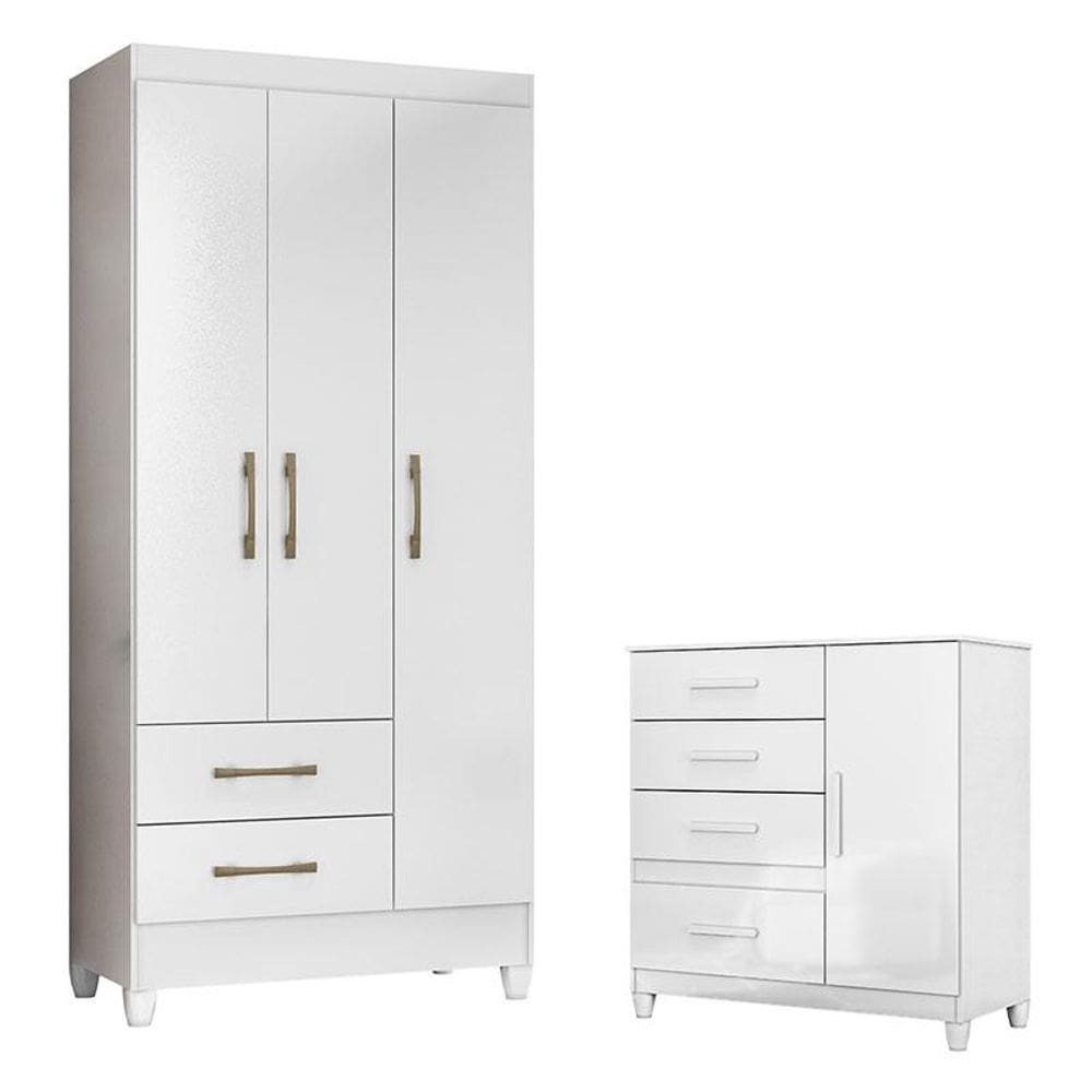 Guarda Roupa Infantil Lima e Cômoda Vênus com Pés Branco Flex - Moval