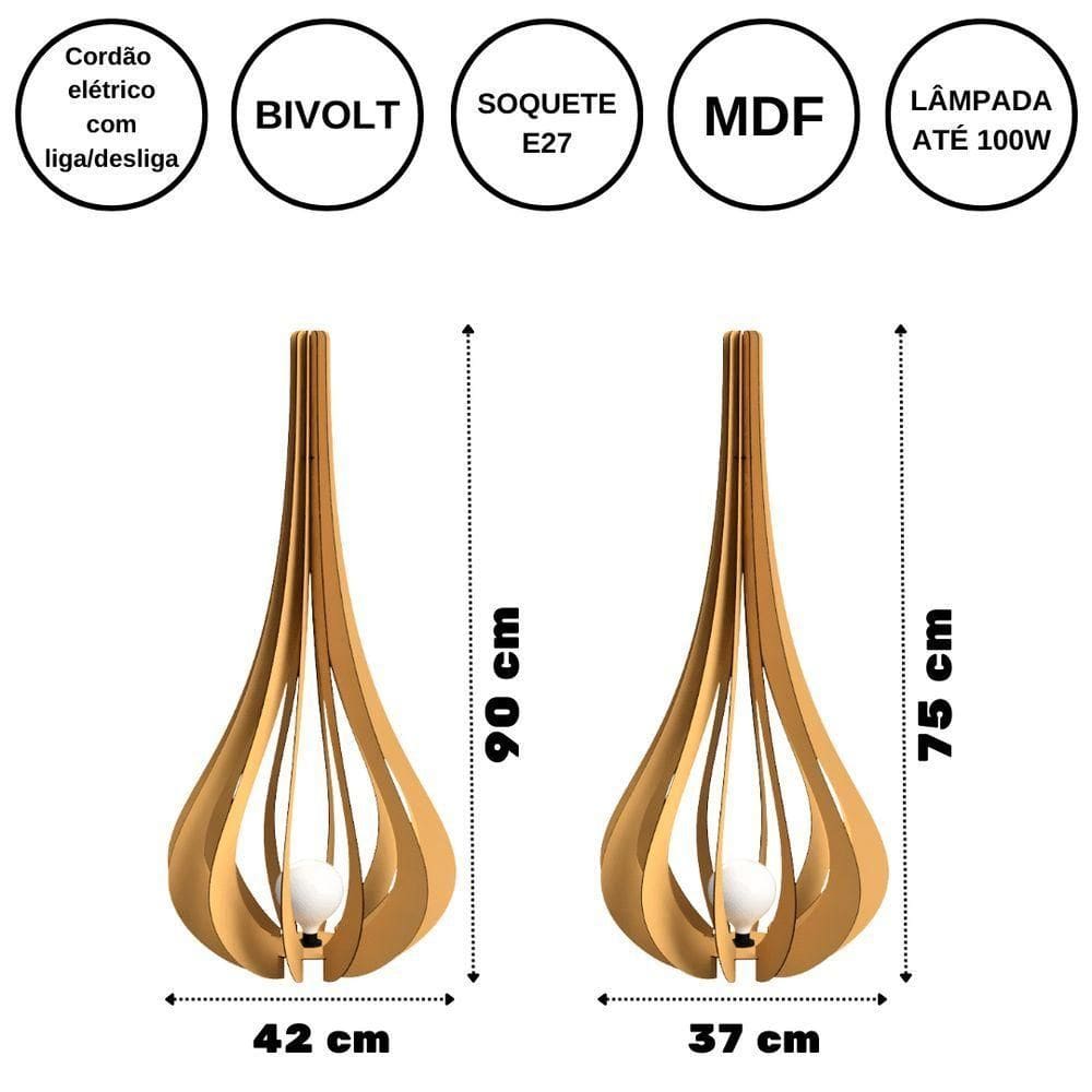 Luminária De Chão Mdf Ibiza Marrom - kit Com 2 - 90x42cm E 75x37cm