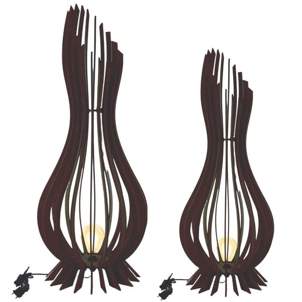 Kit Com 2 Luminária De Chão Ana Maria Mdf Preto - 90x28cm E 75x23cm