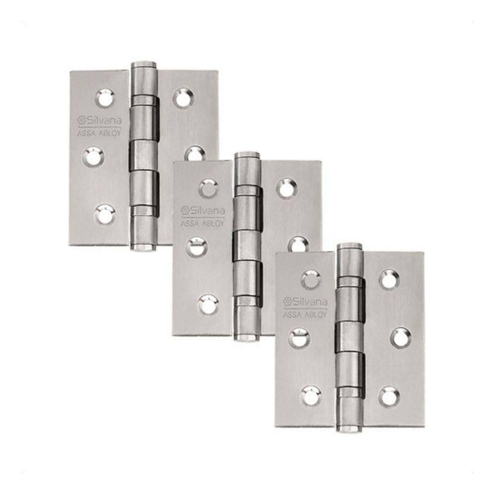 Dobradiça Para Porta Silvana 3 Com Rolamento 882 Embutir Inox 304 Escovado Com 3 Peças