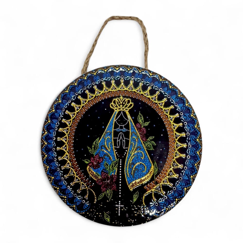 Enfeite de Parede Nossa Senhora Aparecida Flores 16 cm