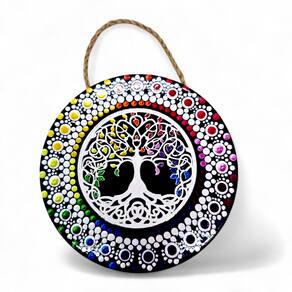 Enfeite de Parede Árvore da Vida Mandala Porcelana 16 cm