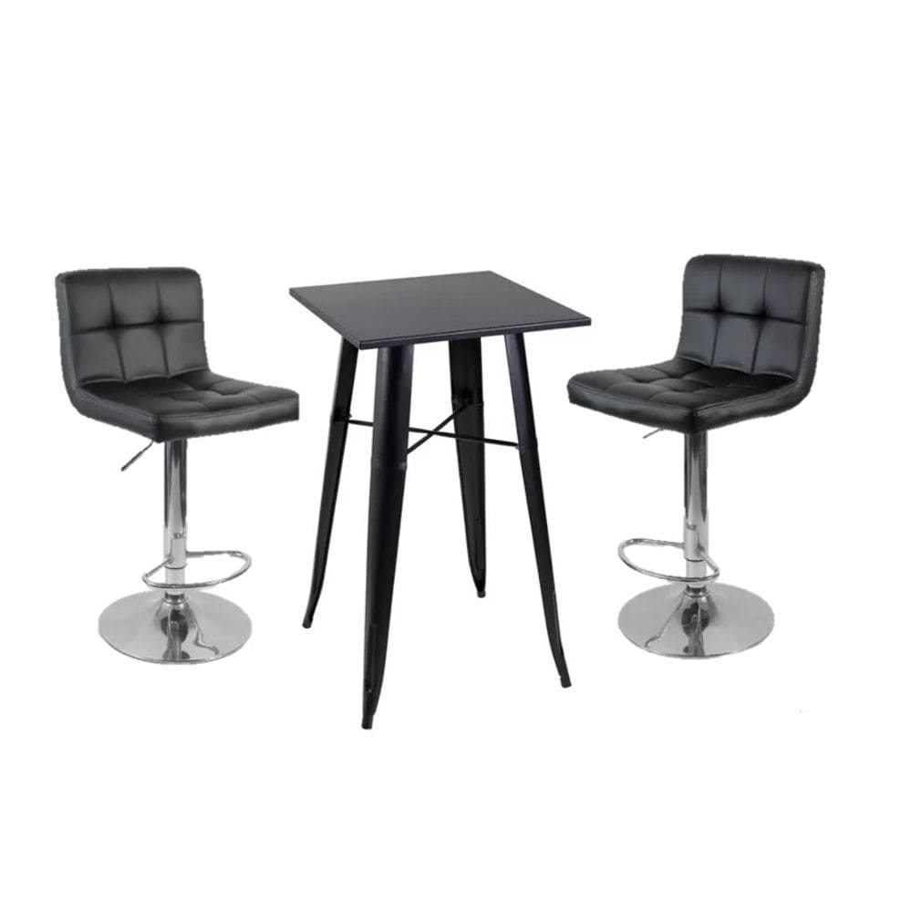 Conjunto Mesa Tolix com 2 Banquetas Gomos Estofadas Conforto e Estilo - Preto