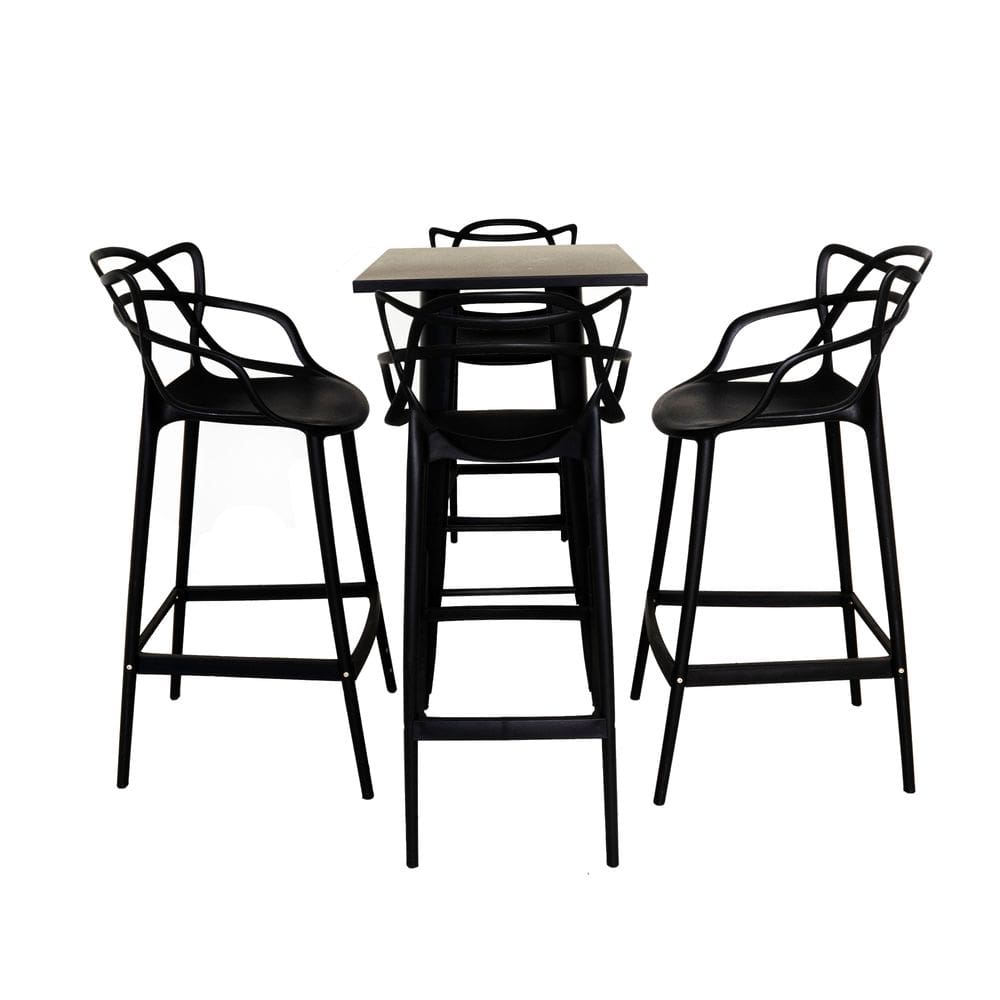 Conjunto Mesa Bistrô Tolix + 4 Banquetas Allegra Altas – Estilo e Elegância Preto