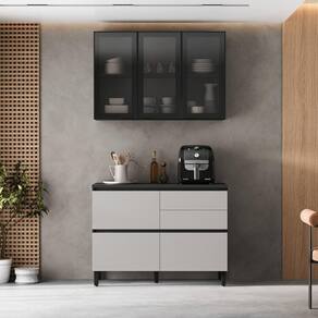 Cozinha Compacta Itatiaia Lumina 120cm em Madeira MDF Grafite/Fendi