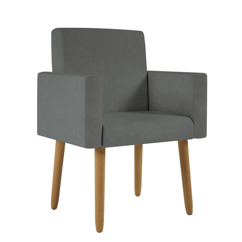 Poltrona Decorativa Pés Palito Nina Suede Cinza