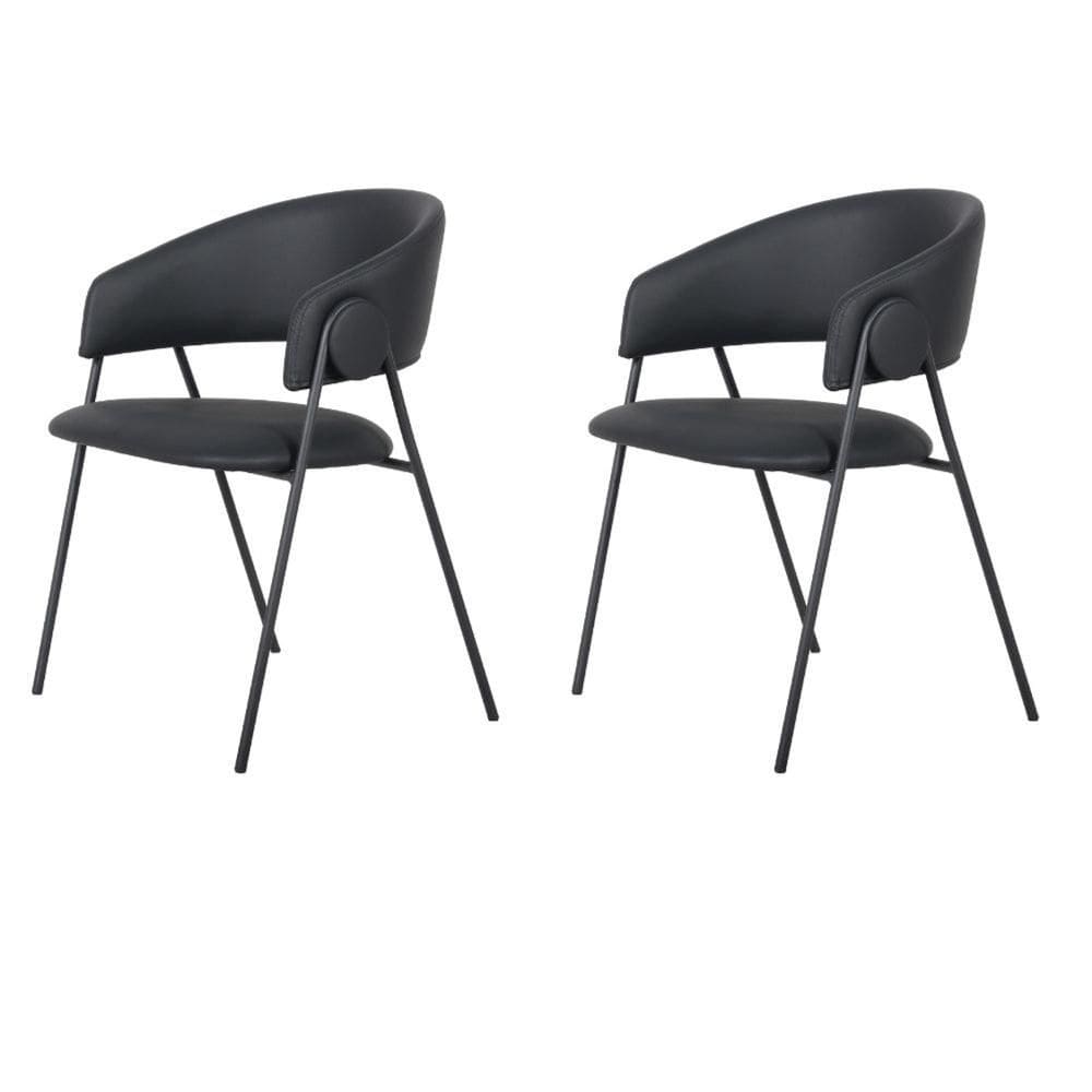 Kit 2 Cadeiras com Braços Toulouse Júlia Mara Fratini Poliureto (PU) Preto Base Aço Carbono Preto