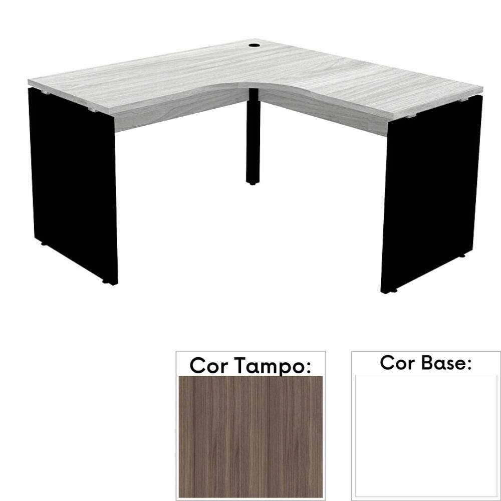 Mesa de Escritório em L Pé Painel PE25 em MDP 155 x 155 x 60 cm Cor Walnut e Base Branca