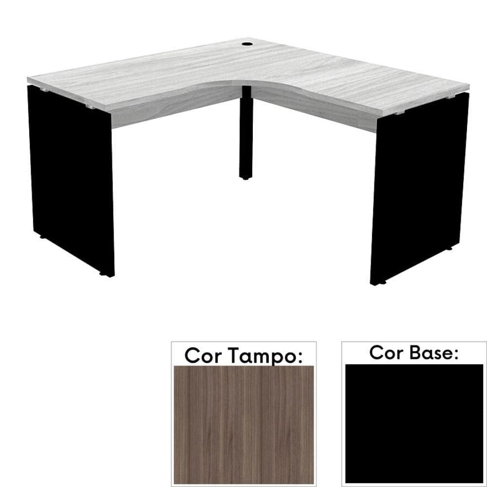 Mesa de Escritório em L Pé Painel PE25 em MDP 155 x 155 x 60 cm Cor Walnut e Base Preta
