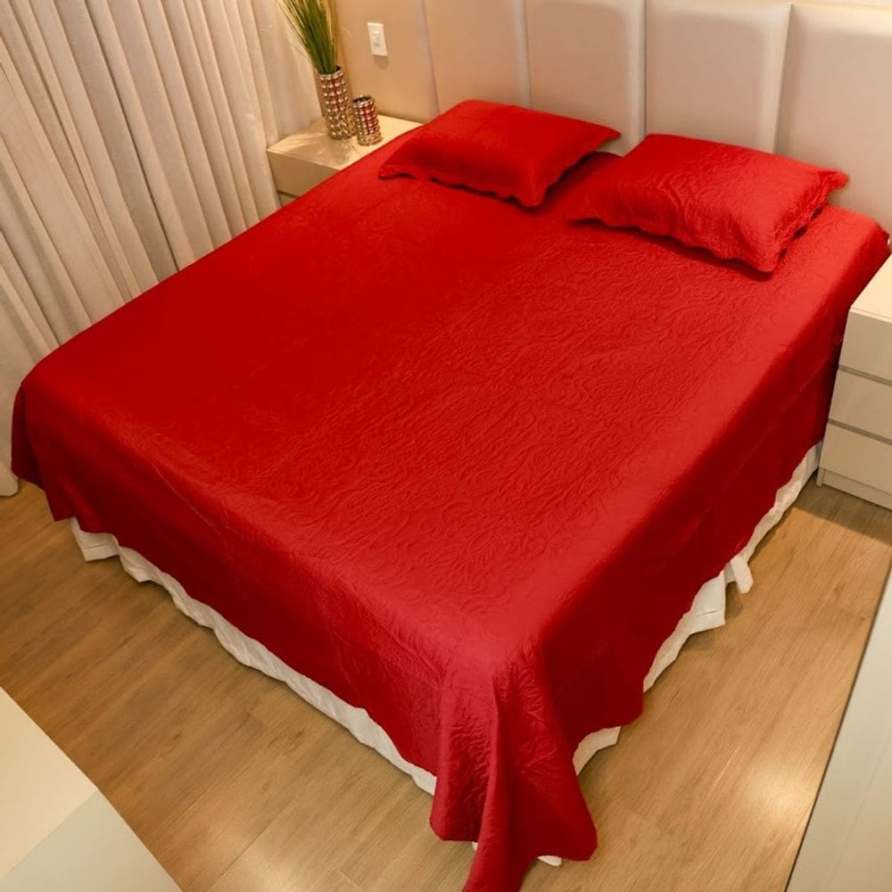 Colcha Cobre Leito King Poliester Matelado Liso 3pcs Vinho