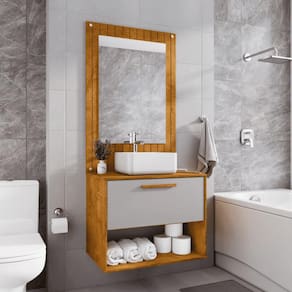 Conjunto Gabinete c/ Espelheira para Banheiro Zenit Naturalle/Off-White