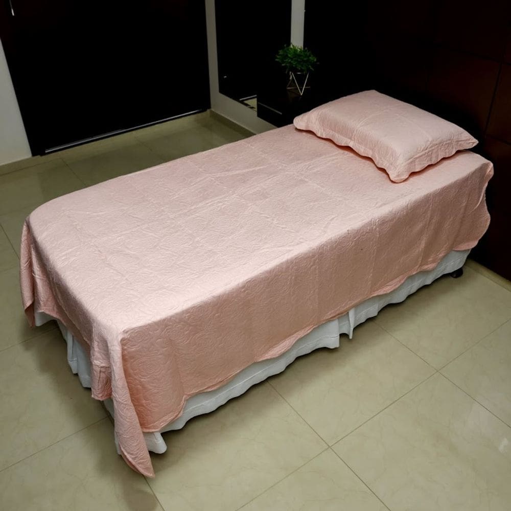 Colcha Cobre Leito Solteiro Poliester Matelado Liso 2pc Rosa