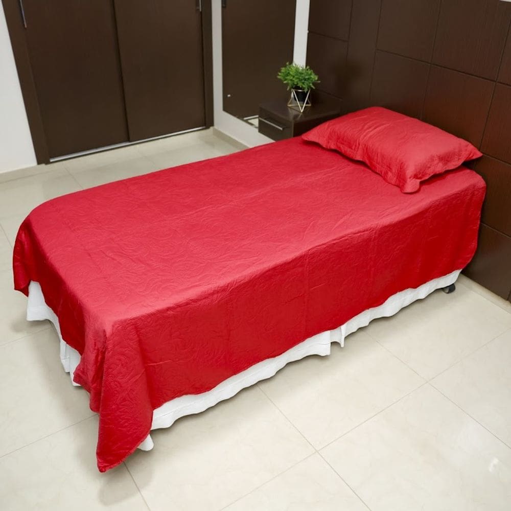 Colcha Cobre Leito Solteiro Poliester Matelado 2pcs Vermelho