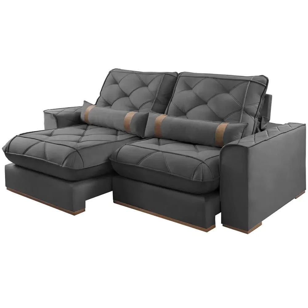 Sofá Vicam 029 com Molas Ensacadas 4 Lugares Retrátil e Reclinável 250cm Tecido Veludo Cor Cinza
