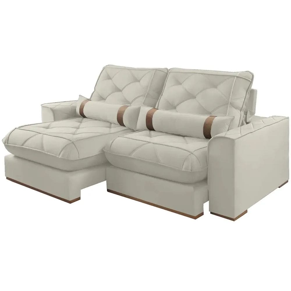 Sofá Vicam 029 com Molas Ensacadas 4 Lugares Retrátil e Reclinável 250cm Tecido Veludo Cor Marfim