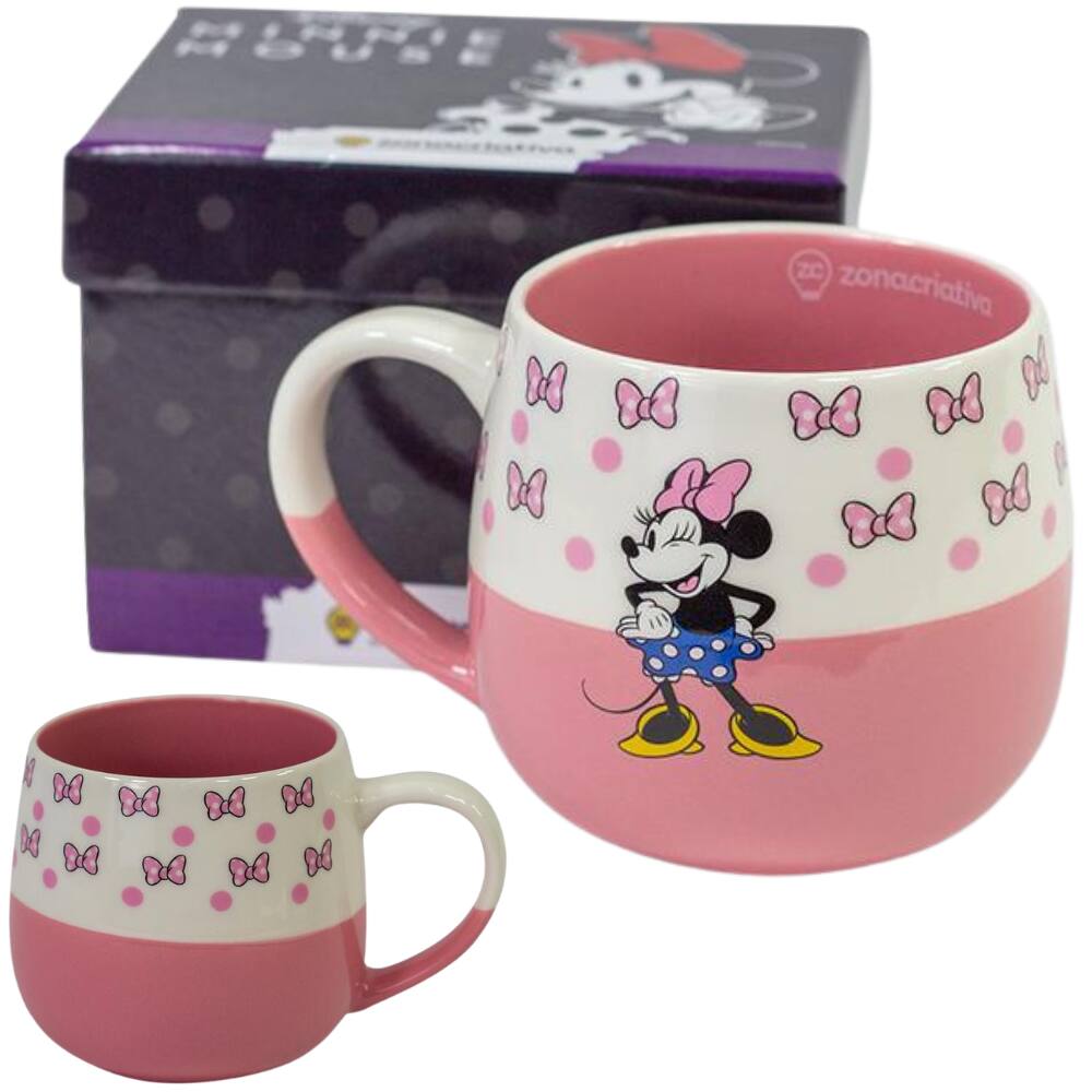 Caneca Minnie Mouse Cerâmica Rosa 400ML + Caixa Presente Oficial Disney