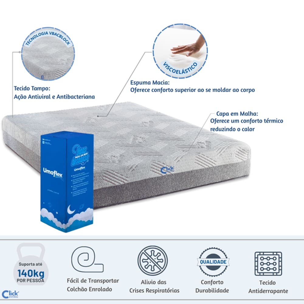 Colchão Umaflex Fit Visco Enrolado na caixa  Queen 158x198x25
