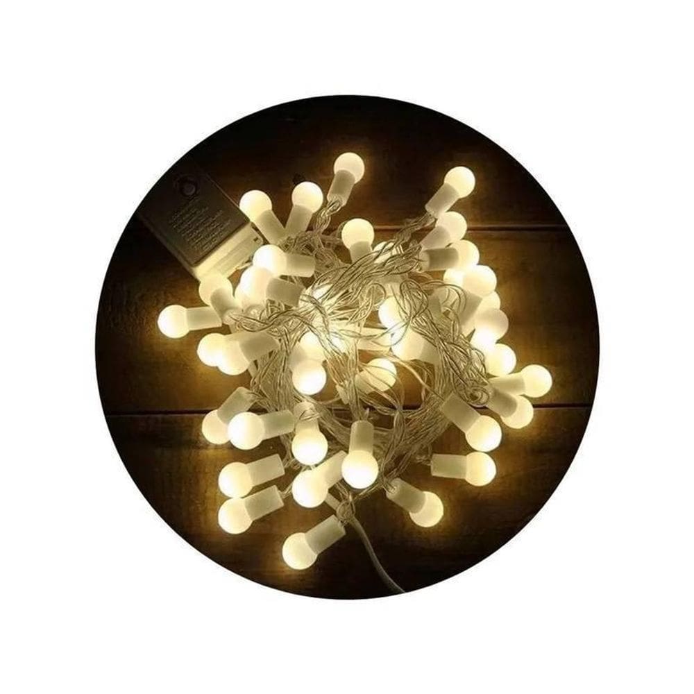 Varal De Led Pisca-Pisca 8 Mt 100 Bolinha Branco Quente 220V