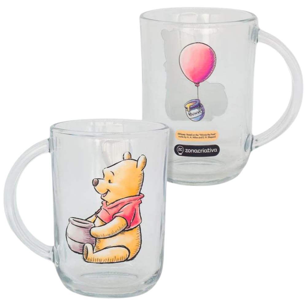 Caneca Ursinho Pooh Vidro Transparente 300 ml Oficial Disney