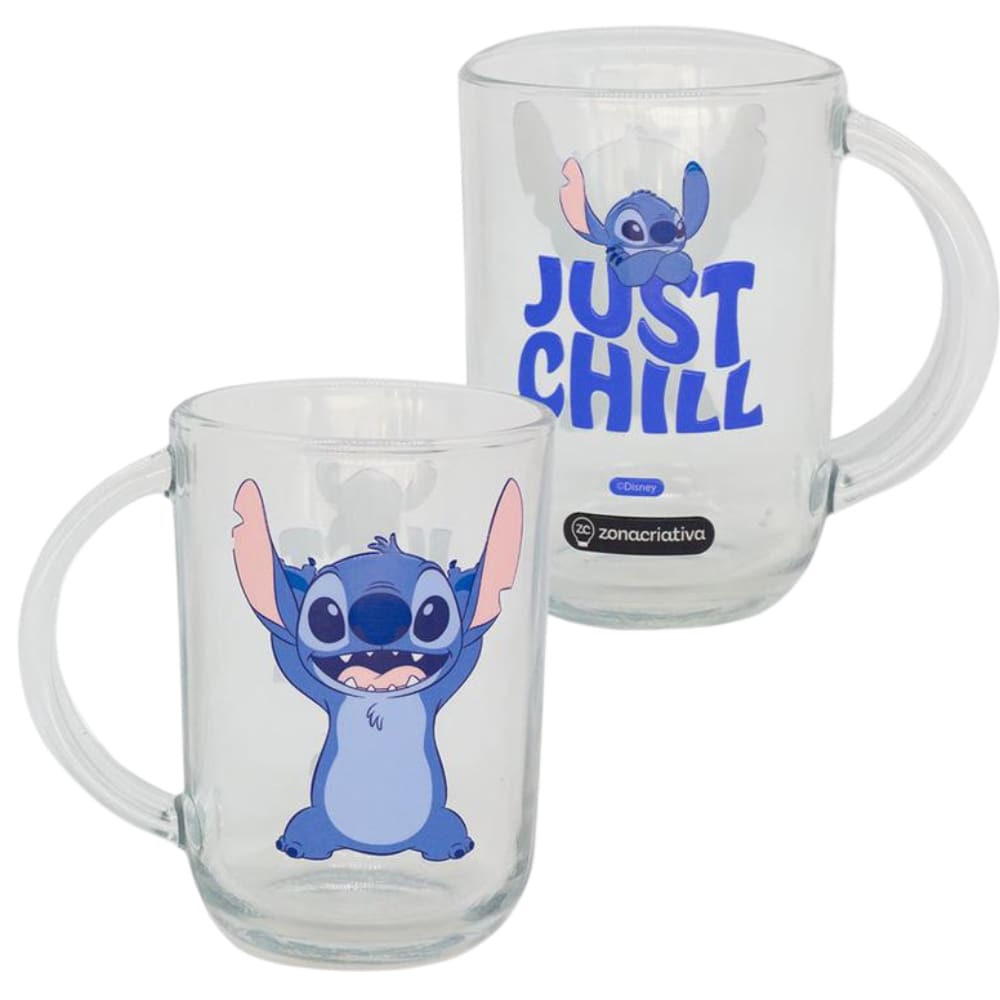 Caneca Stitch Vidro Transparente 300 ml Oficial Disney