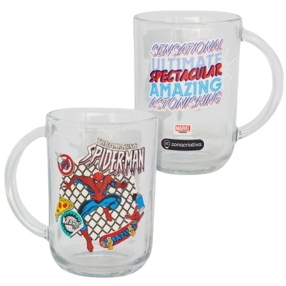 Caneca Homem-Aranha Spider-Man Vidro Transparente 300ml Oficial Marvel