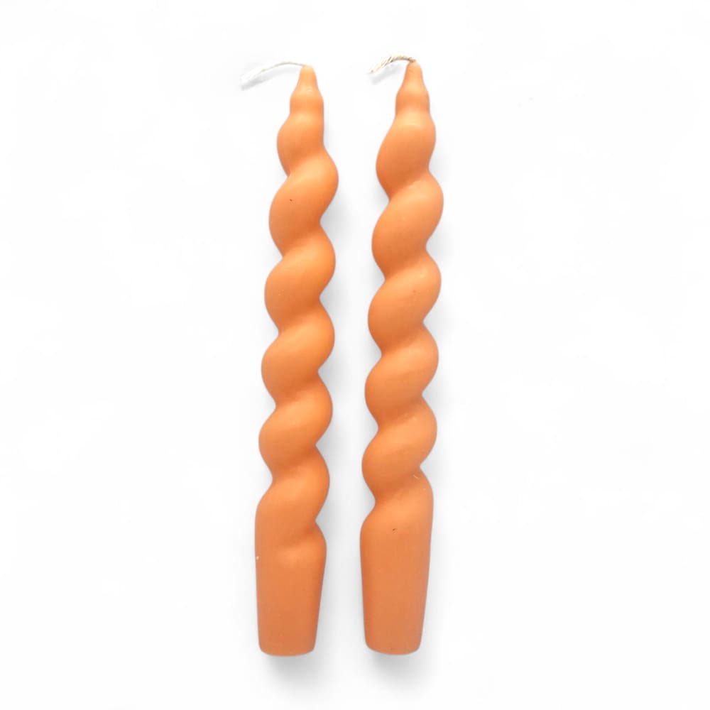 Kit 2 Velas Espirais Laranjas Elegantes Para Castiçal 19 cm