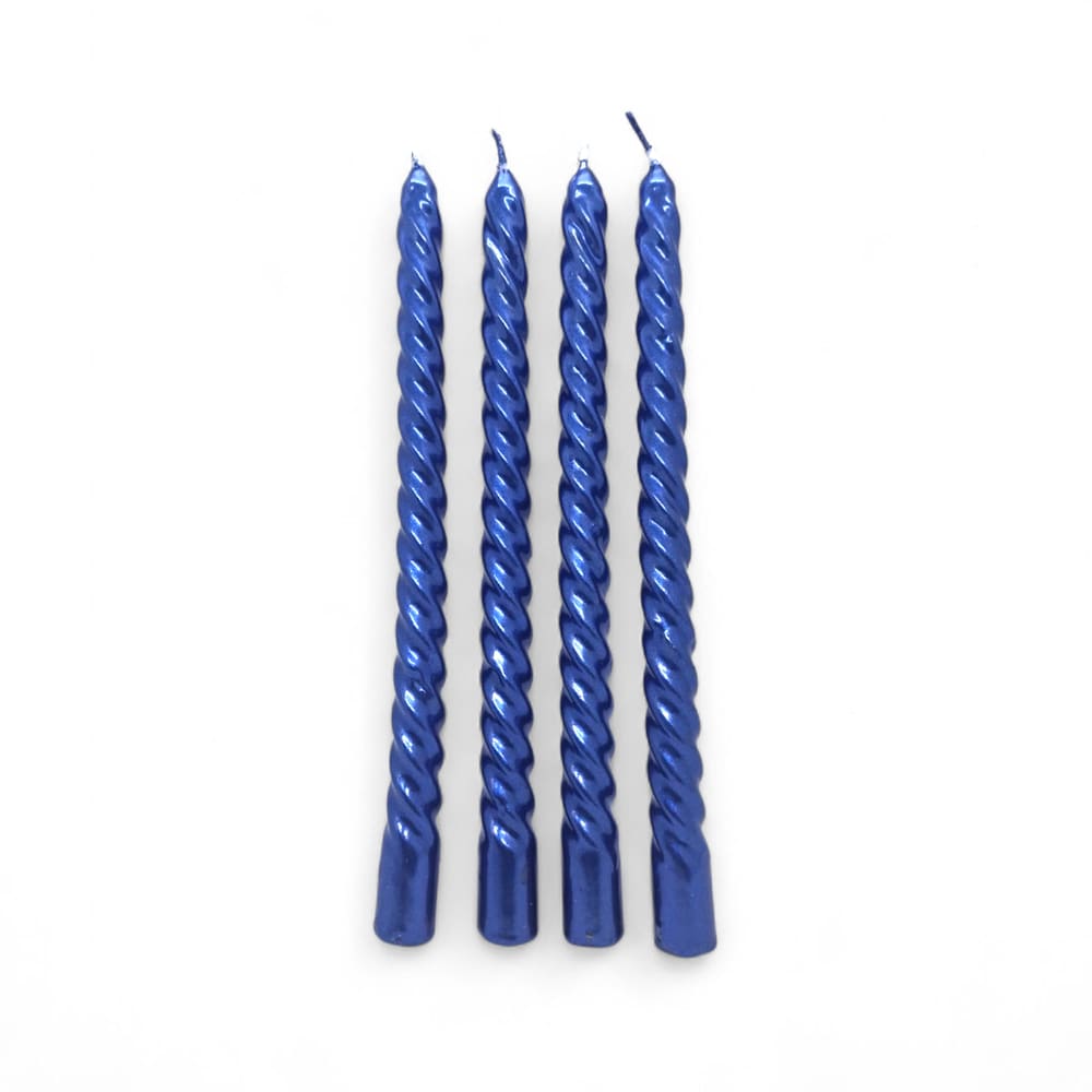 Kit 4 Velas Metálicas Azuis Elegantes Para Castiçal 18 cm