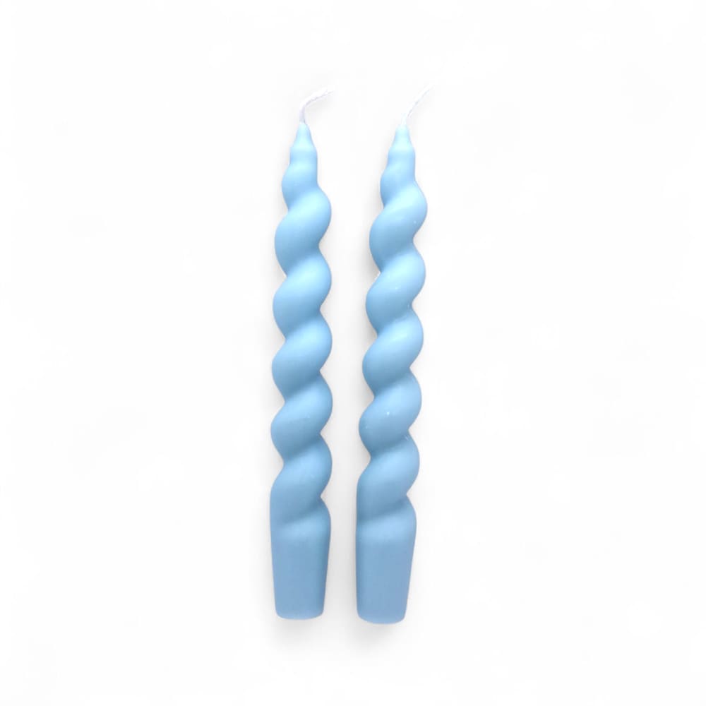 Kit 2 Velas Espirais Azuis Elegantes Para Castiçal 19 cm