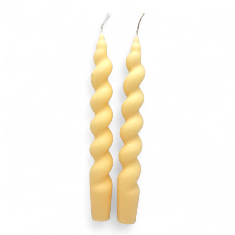 Kit 2 Velas Espirais Amarelas Elegantes Para Castiçal 19 cm