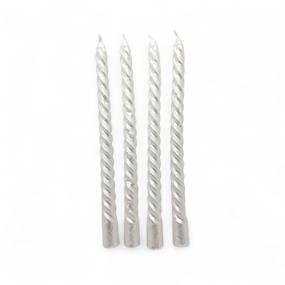 Kit 4 Velas Metalicas Brancas Elegantes Para Castiçal 18 cm