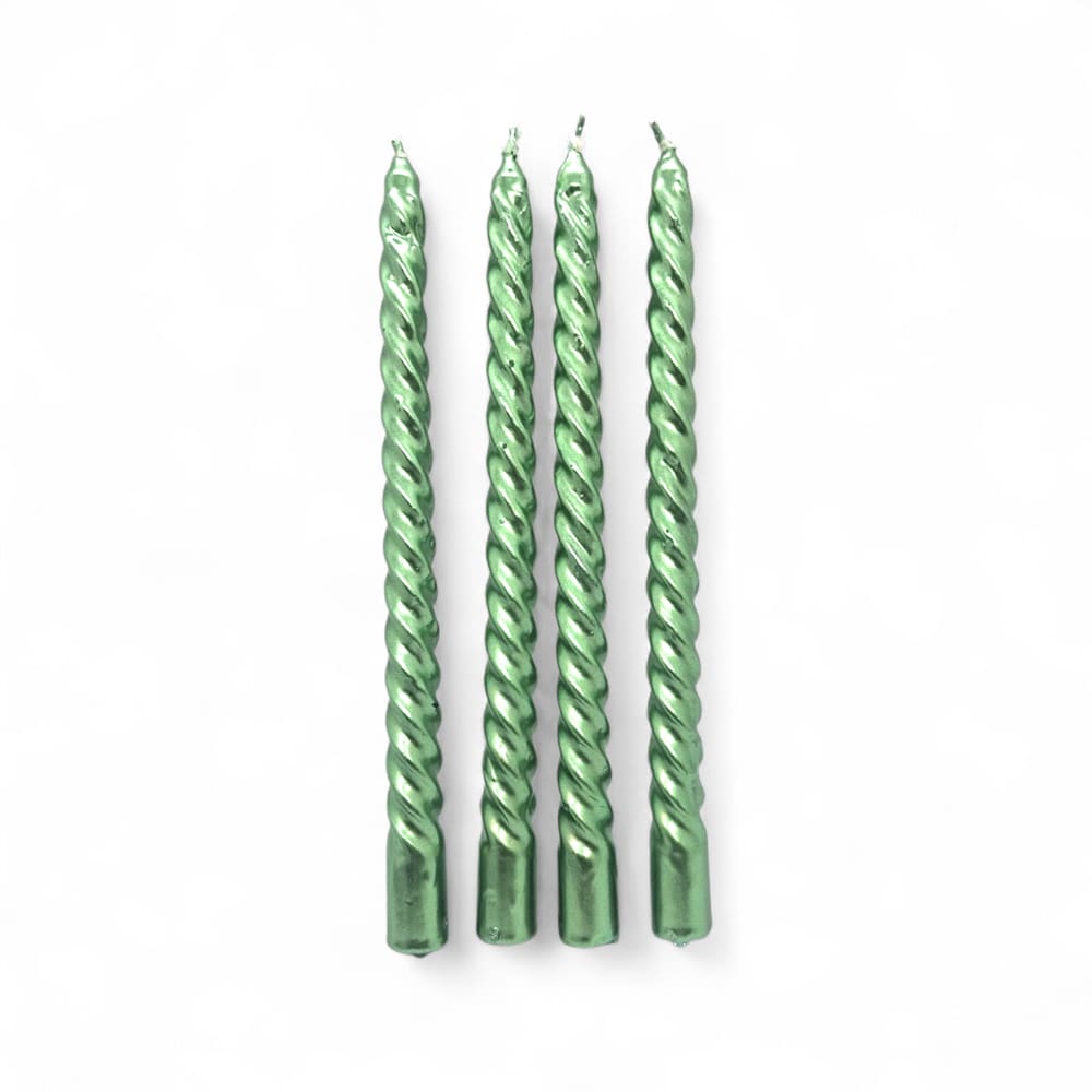 Kit 4 Velas Metálicas Verdes Elegantes Para Castiçal 18 cm