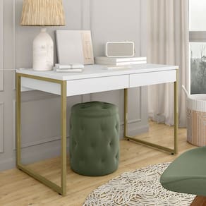 Escrivaninha Industrial Vancouver Com 2 Gavetas Dourado/branco - M.a