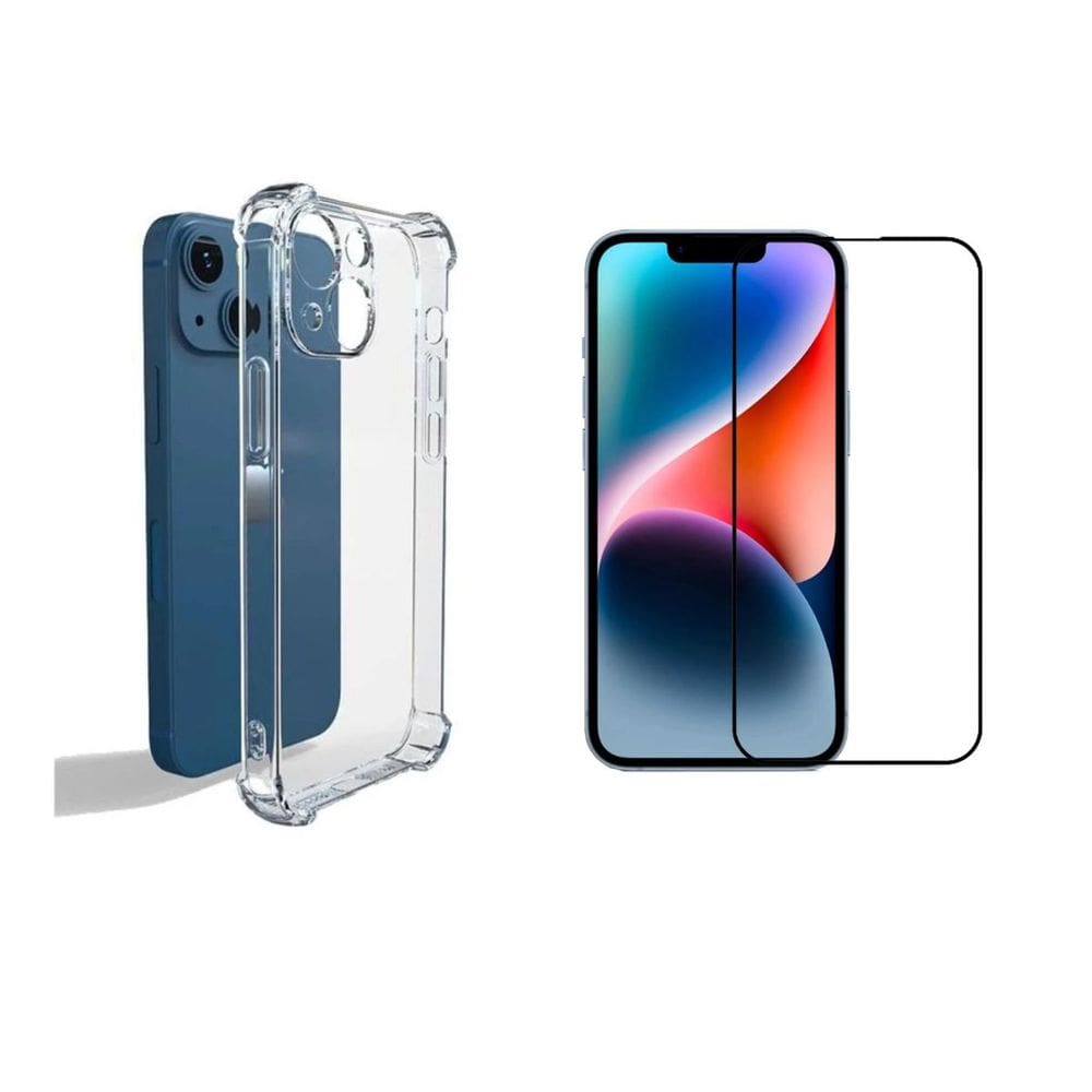 Kit Capinha Silicone Antichoque + Película Vidro 3D Compativel com Ip. 14 Plus