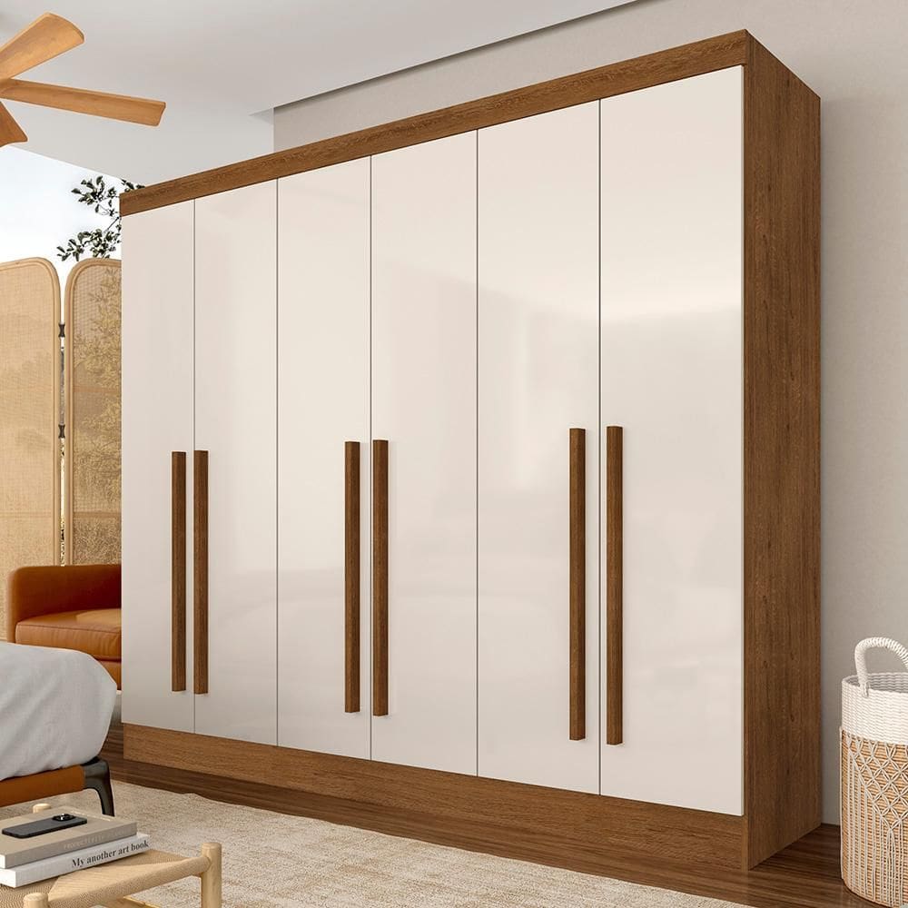 Guarda Roupa Casal 6 Portas 2 Gavetas Ester Freijó/off Premium - M.a