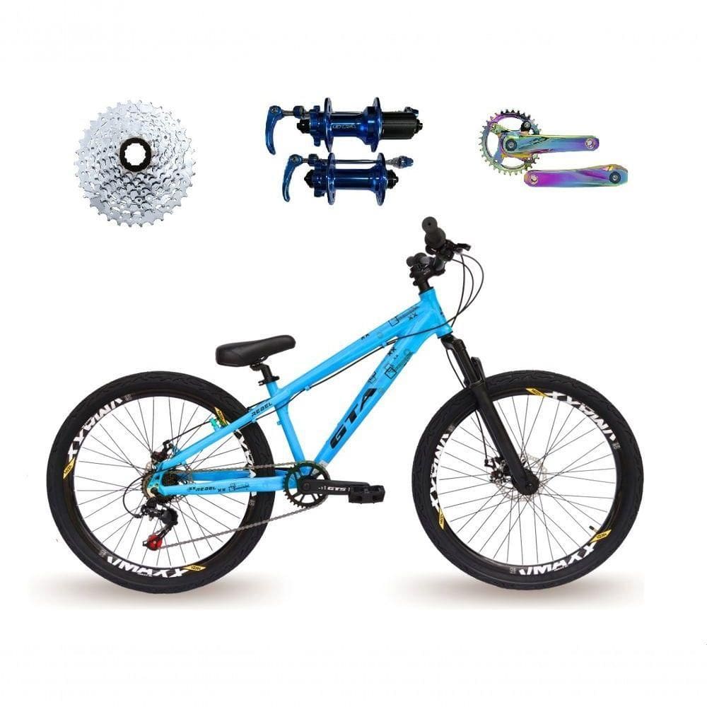 Bicicleta 26 Gta Rebel Freeride Cor Azul Single 8v Cubo Barulhento Pedivela Camaleão Freio Disco Aros Vmaxx Pneu Flame