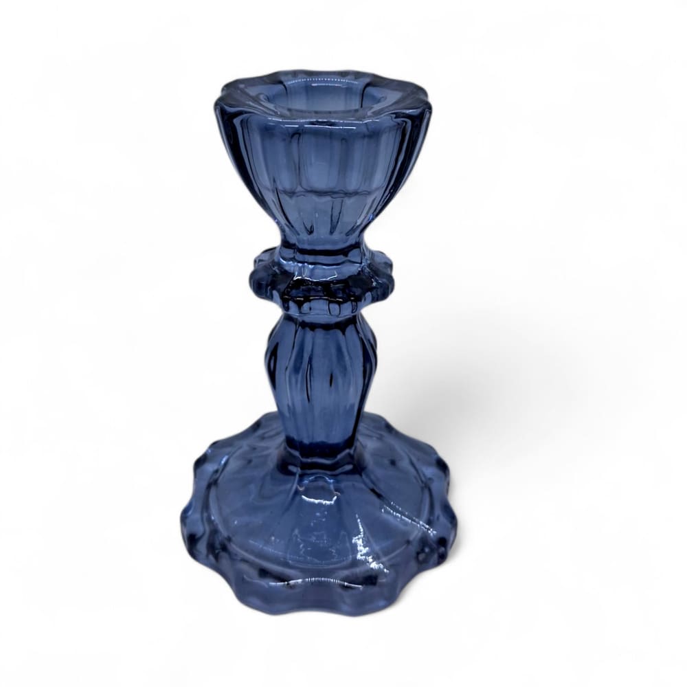 Porta Velas Castiçal Azul Transparente Vidro Rústico 11 cm
