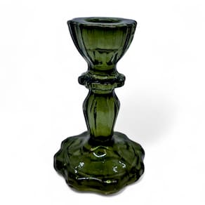Porta Velas Castiçal Verde Transparente Vidro Rústico 11 cm
